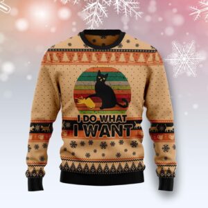I Do What A Want Black Cat Ugly Christmas Sweater Product Photo 1